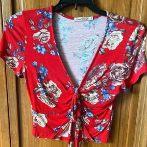 Heart & Hips Woman’s Floral Top With Ties And Cut Out